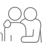A graphical icon depicting a person assisting another person