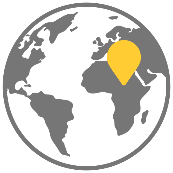 globe drawing with continents in gray and yellow marker in region of Kenya