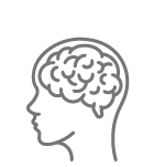 A graphical icon depicting a brain inside of a human head