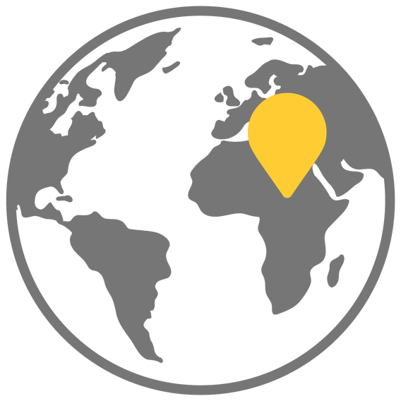 globe drawing with continents in gray and yellow marker in region of Kenya